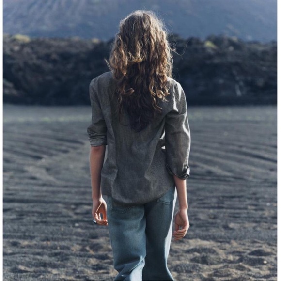 Zara ZW COLLECTION EMBROIDERED PAJAMA SHIRT in Gray - Picture 3 of 4